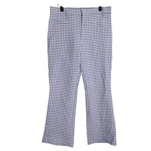 Zara Checkered High Rise Straight Leg Stretch Ankle Dress Pants L Purple White